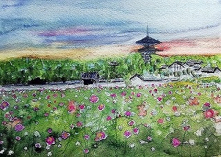 法起寺と秋桜