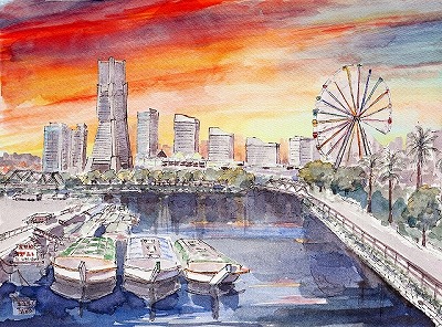 横浜ランドマークタワーの夕景